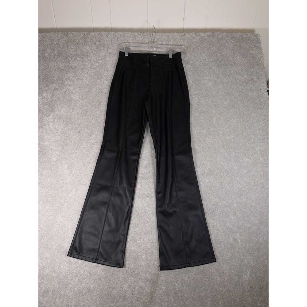 Free People Vegan Leather Pants Womens 0 Black Mid Rise Side Zip Flared Leg‎